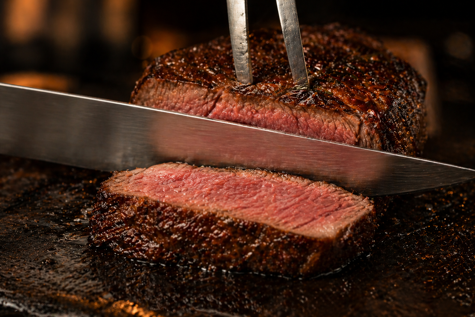 Picanha being carved with a knife